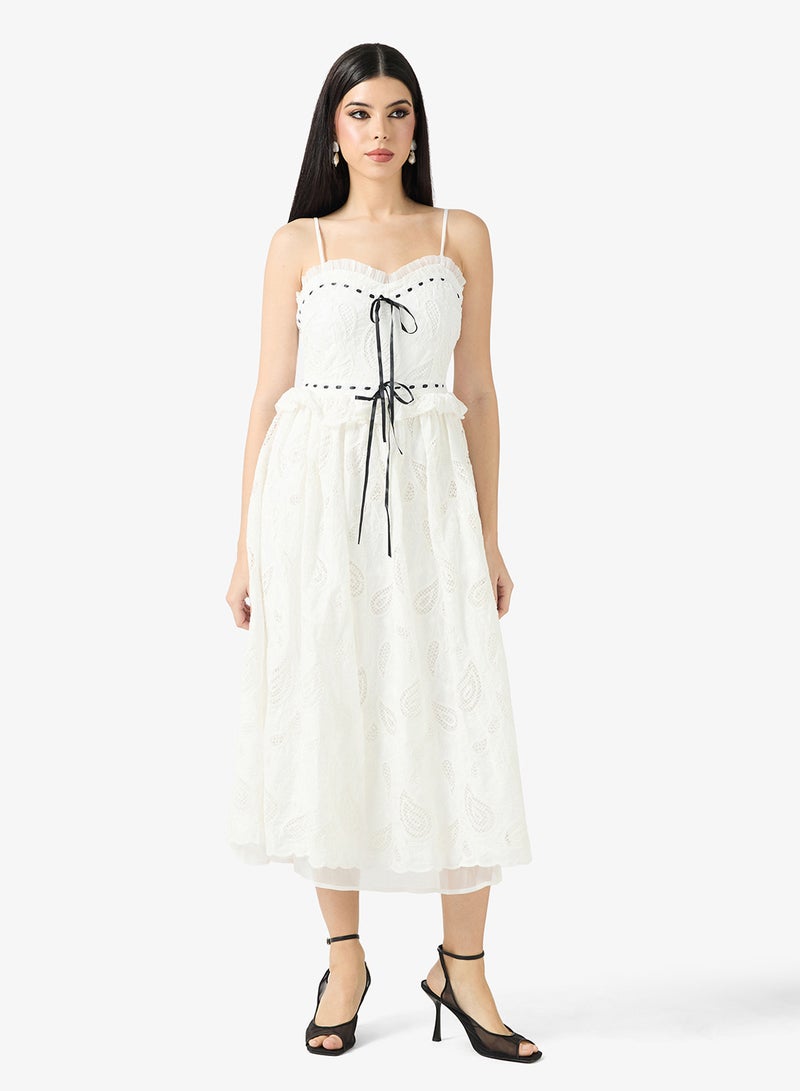 Just Me Crochet Lace Ribbon Detailed Midi Dress - Image 4